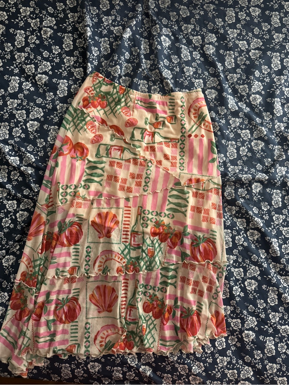 Women’s Cream Floral & Pink Printed Midi Skirt